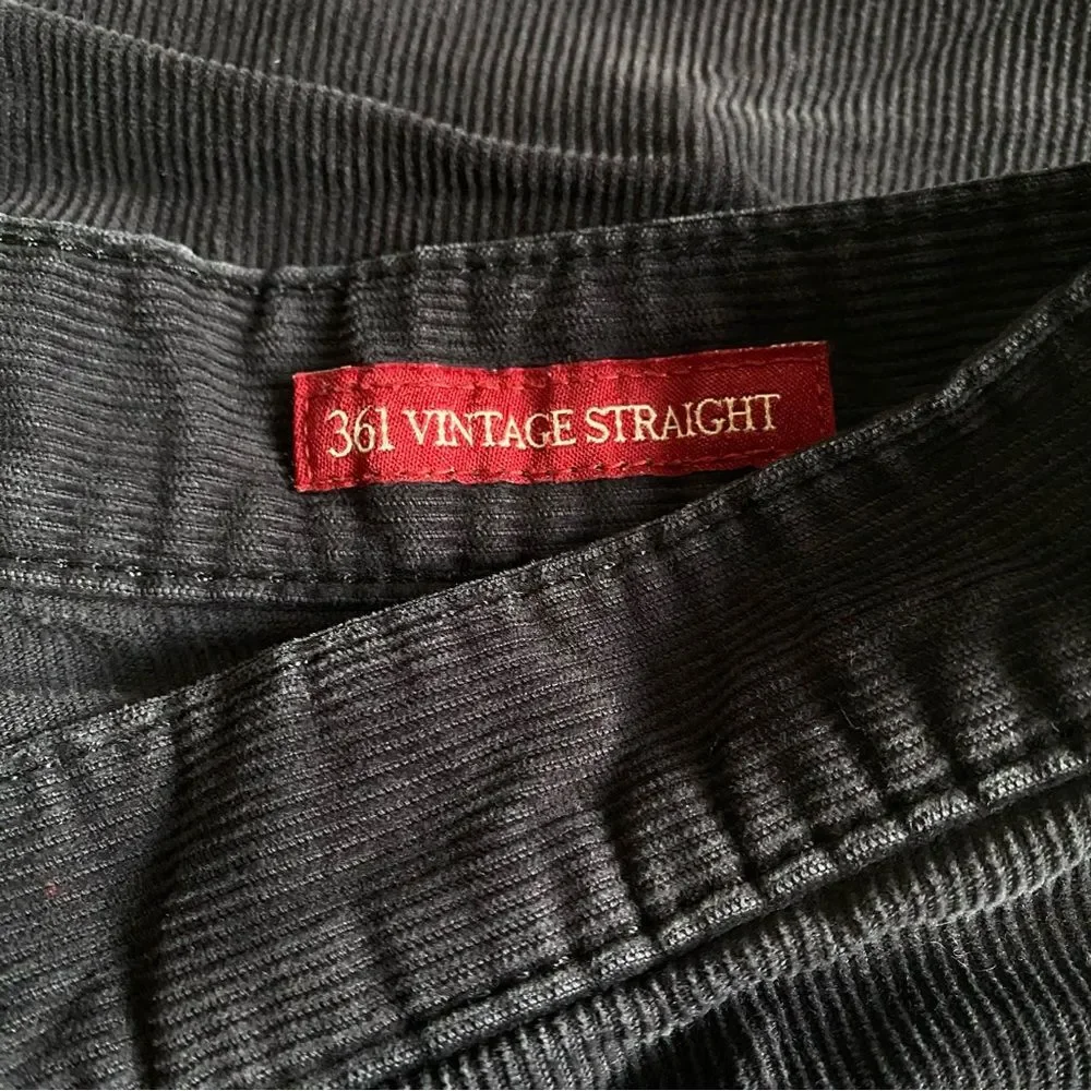 Lucky Brand 361 Vintage Straight Dark Gray Corduroys Cords Sz 34x30